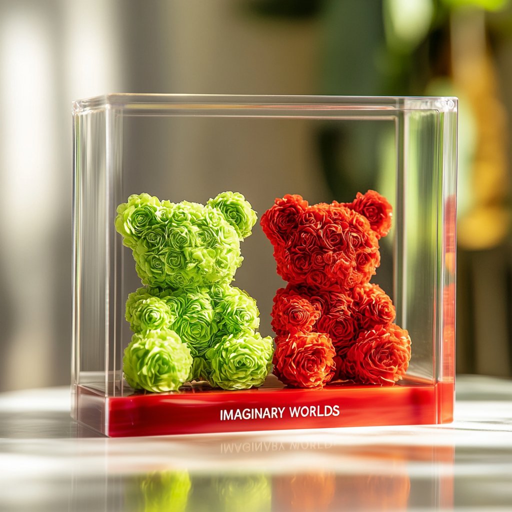 Eternal Red and Green Rose Bear Set - Imaginary Worlds