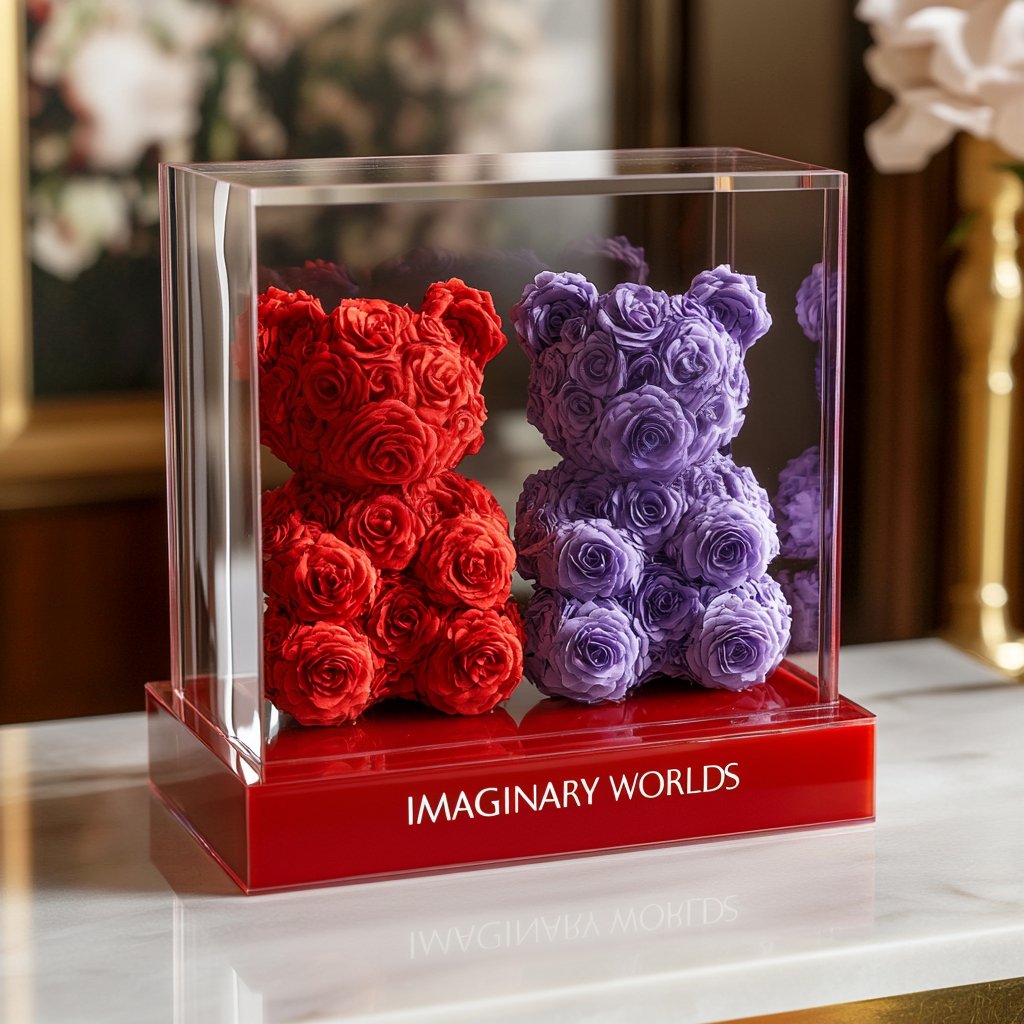 Eternal Red and Lavender Rose Bear Set - Imaginary Worlds