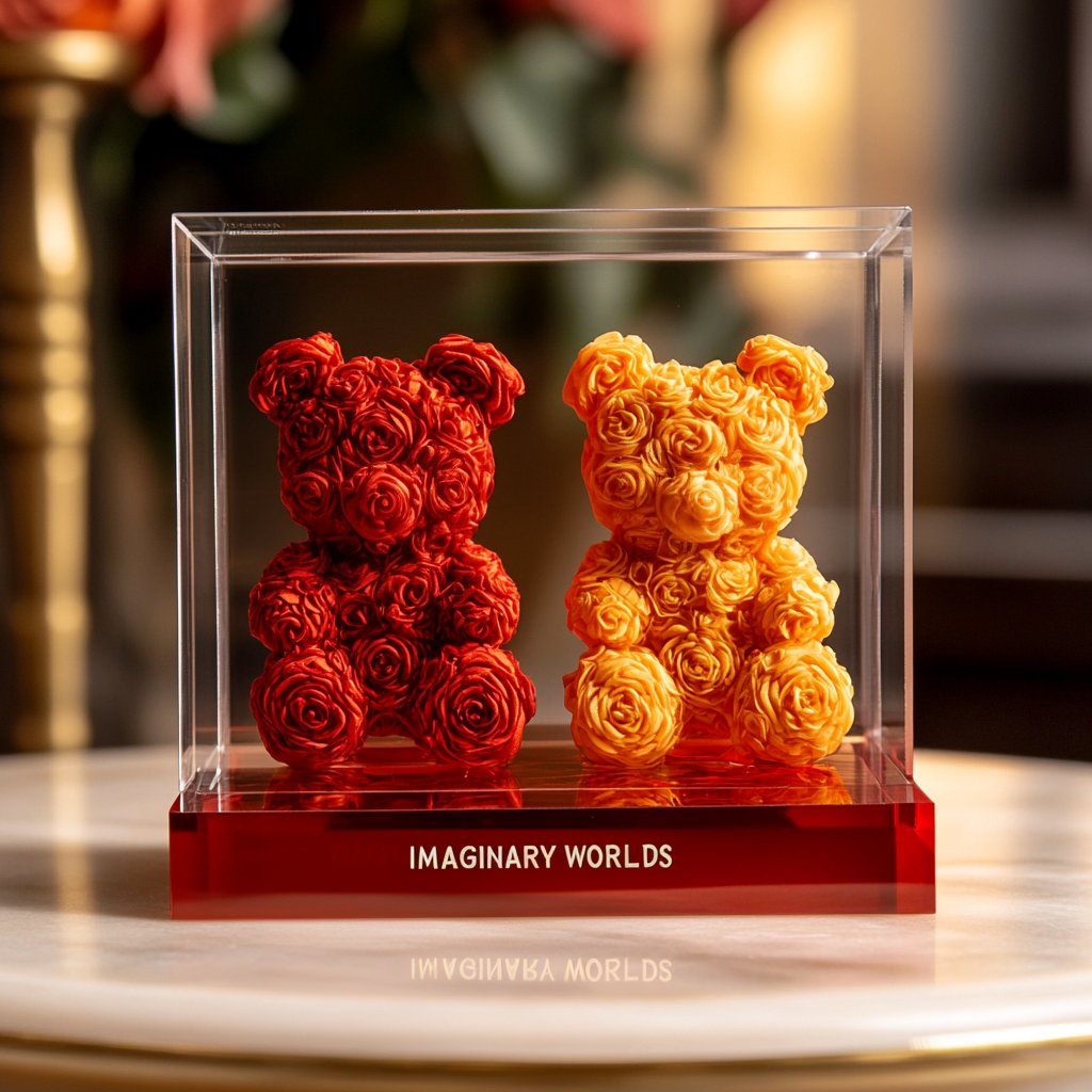 Eternal Red and Orange Rose Bear Set - Imaginary Worlds