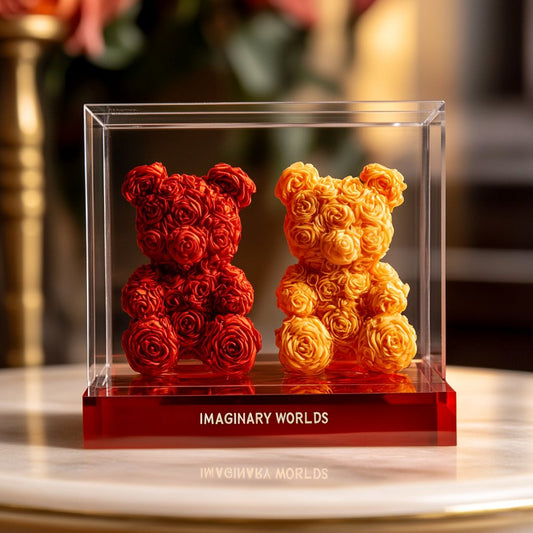 Eternal Red and Orange Rose Bear Set - Imaginary Worlds