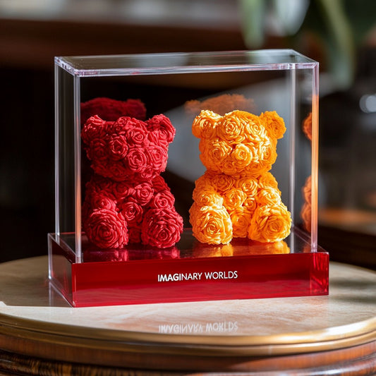 Eternal Red and Orange Rose Bear Set - Imaginary Worlds