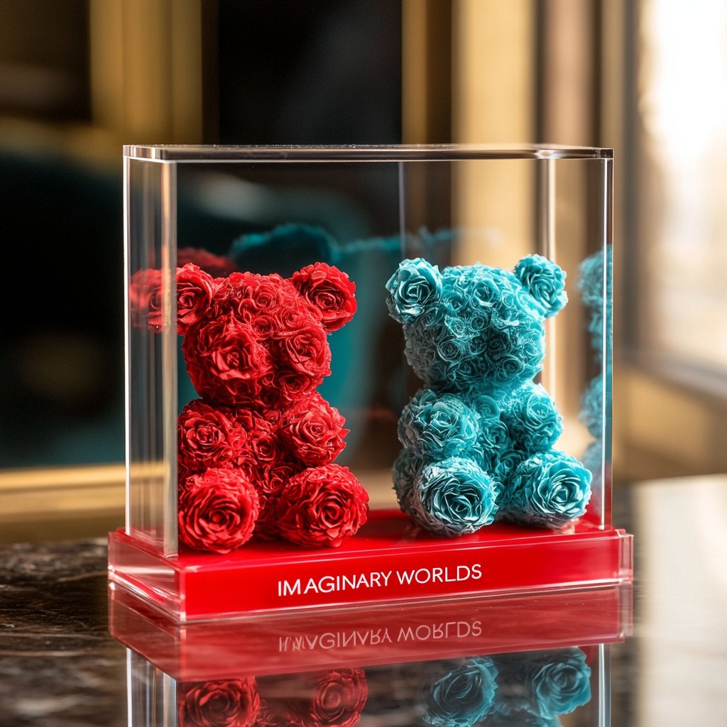 Eternal Red and Teal Rose Bear Set - Imaginary Worlds