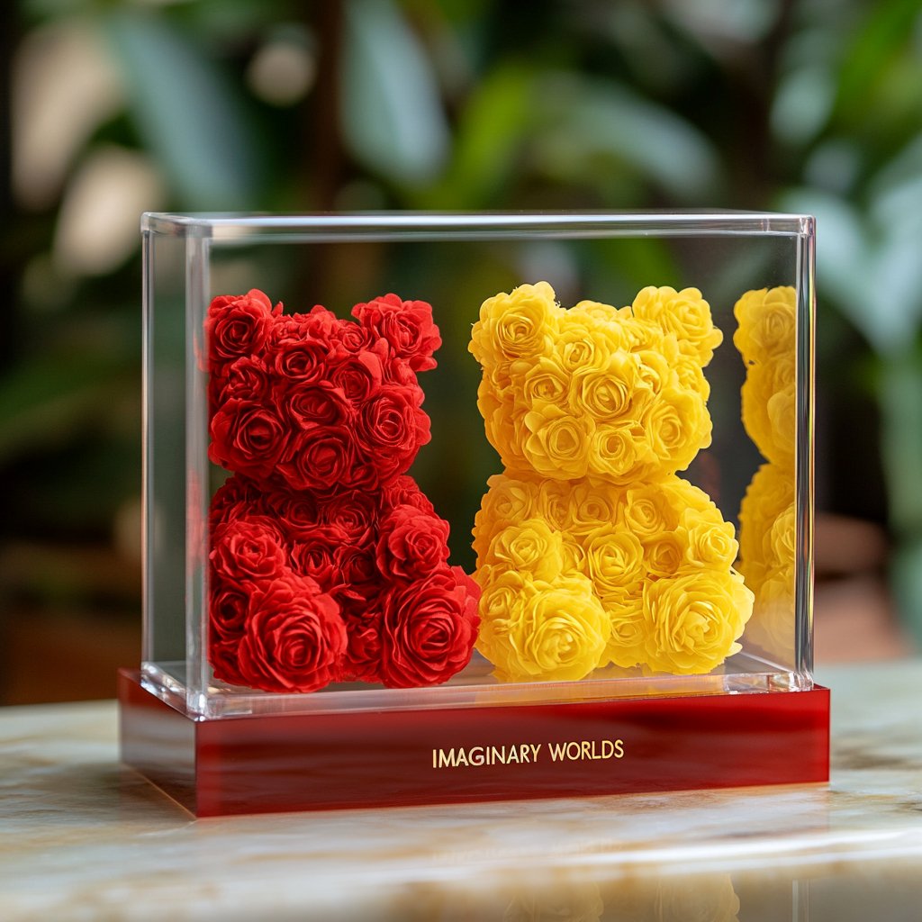 Eternal Red and Yellow Rose Bear Set - Imaginary Worlds