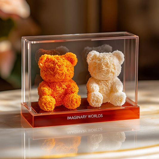 Eternal White and Orange Rose Bear Set - Imaginary Worlds