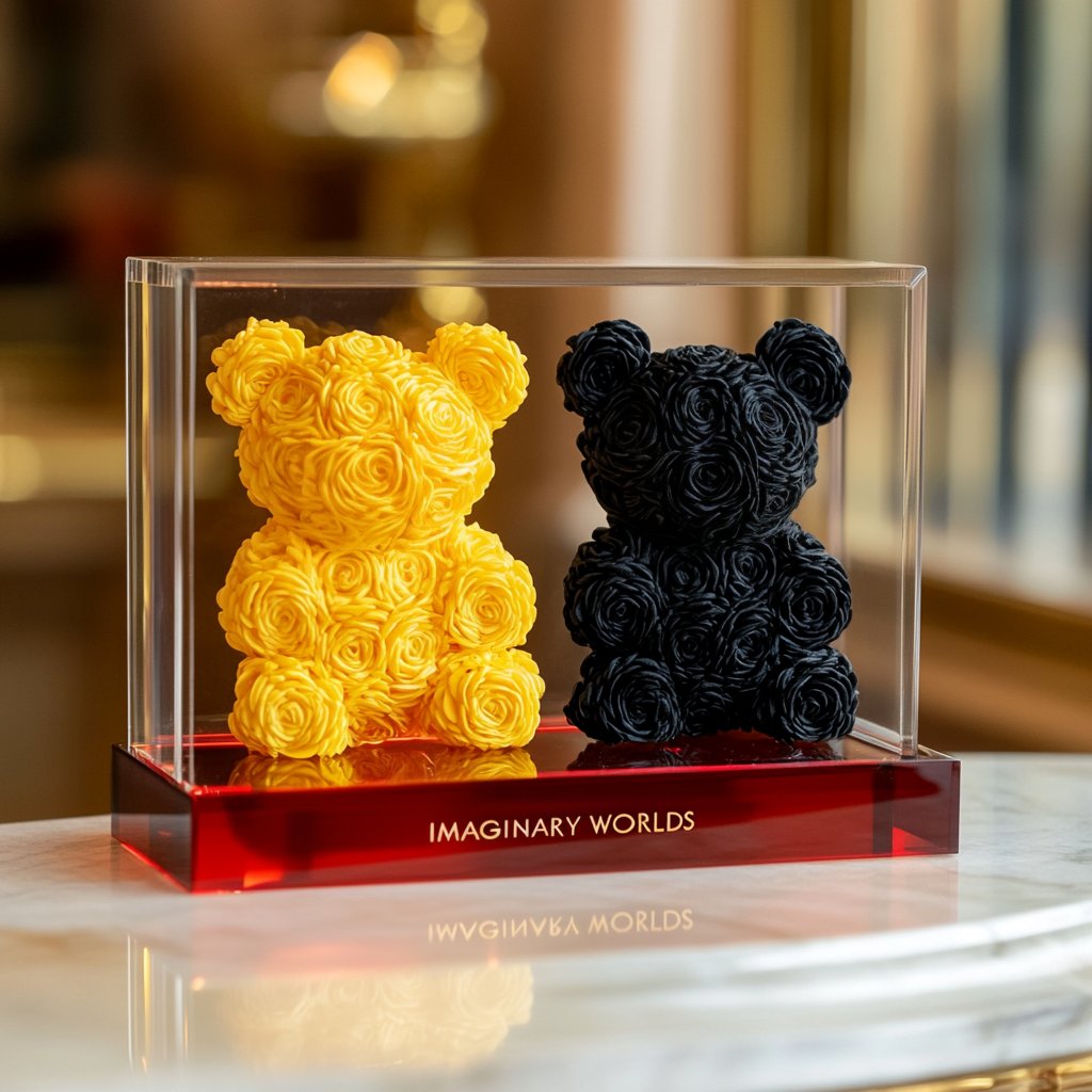 Eternal Yellow and Black Rose Bear Set - Imaginary Worlds