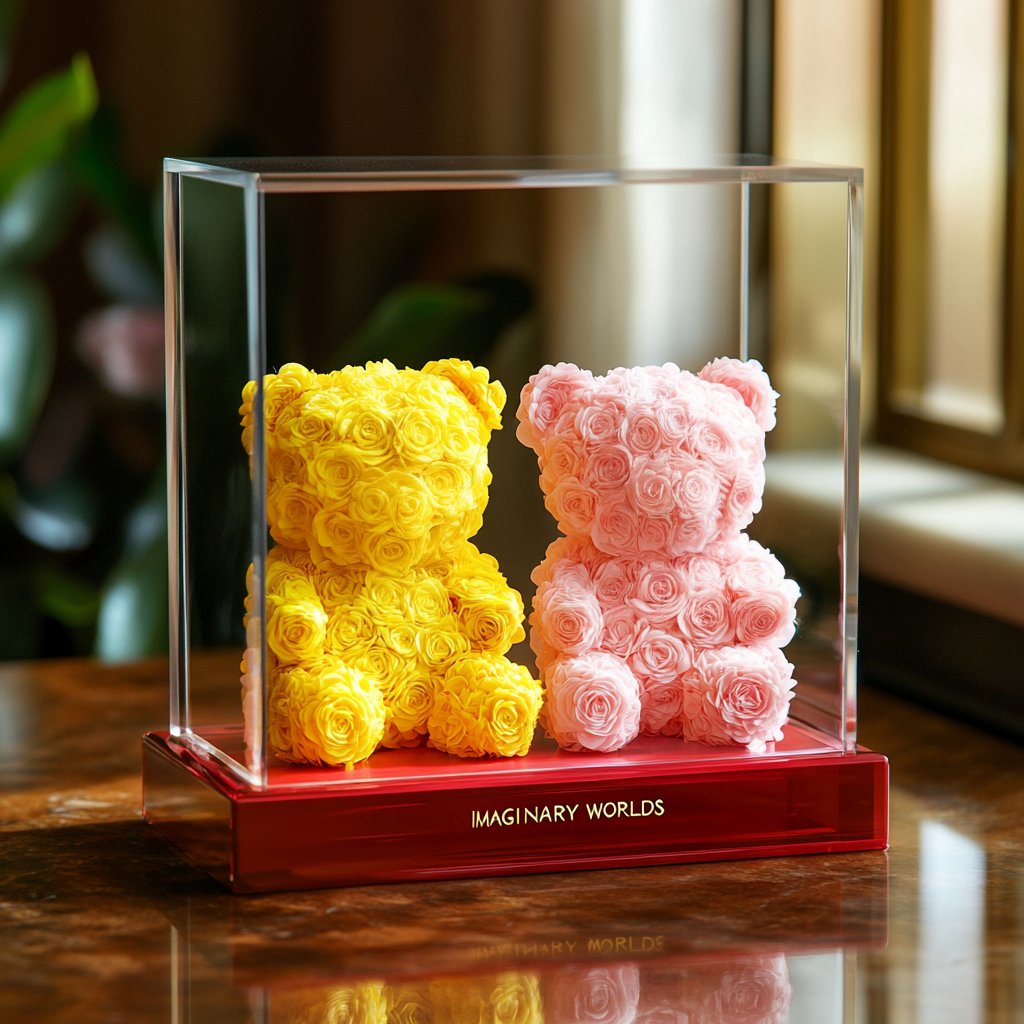 Eternal Yellow and Pink Rose Bear Set - Imaginary Worlds