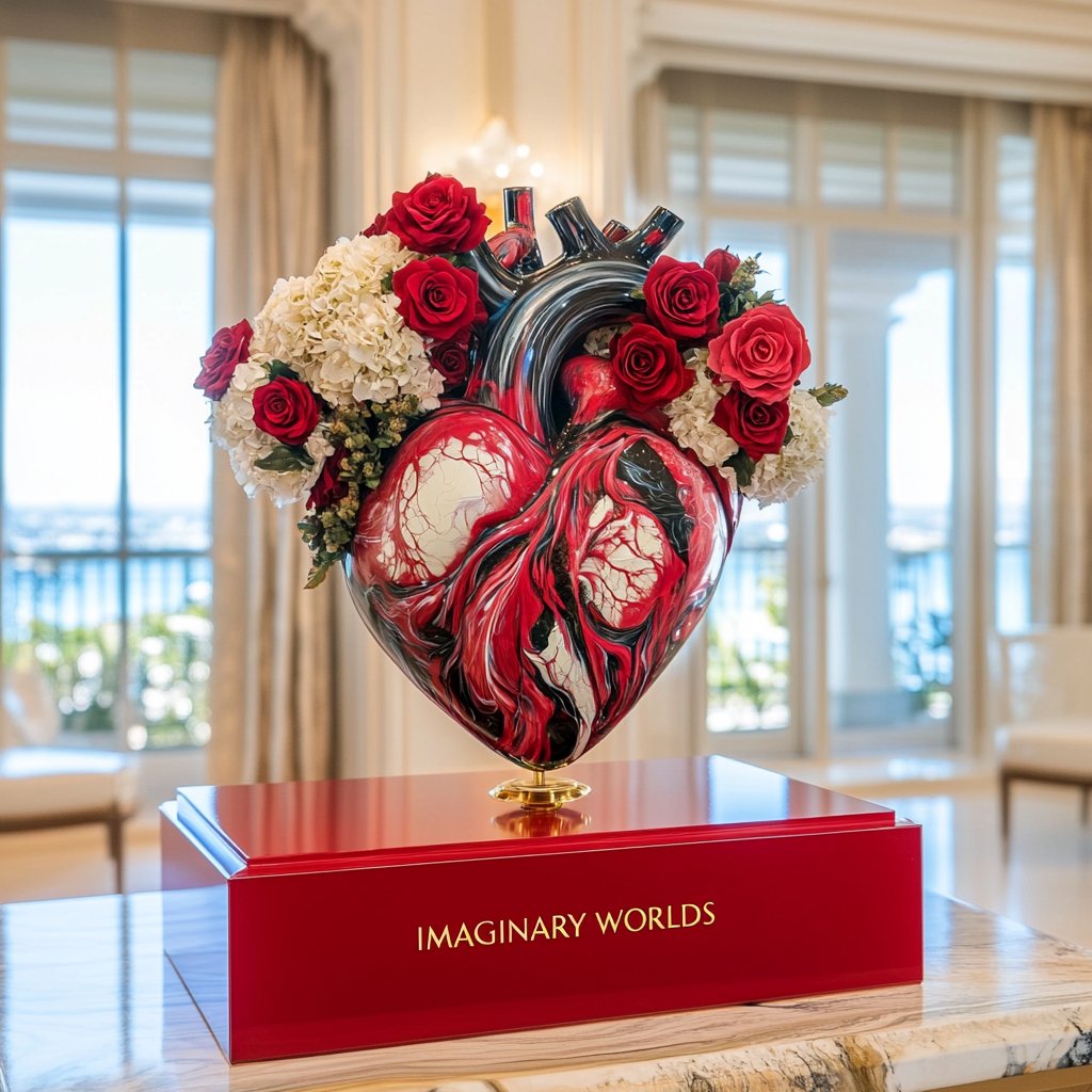 Forever Red Rose Heart Sculpture - Imaginary Worlds