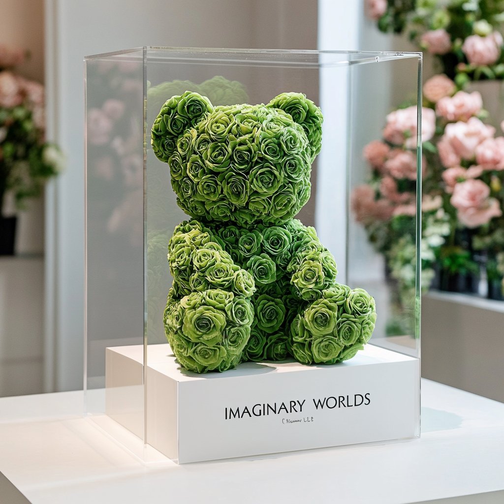 Green Preserved Rose Bear - Imaginary Worlds