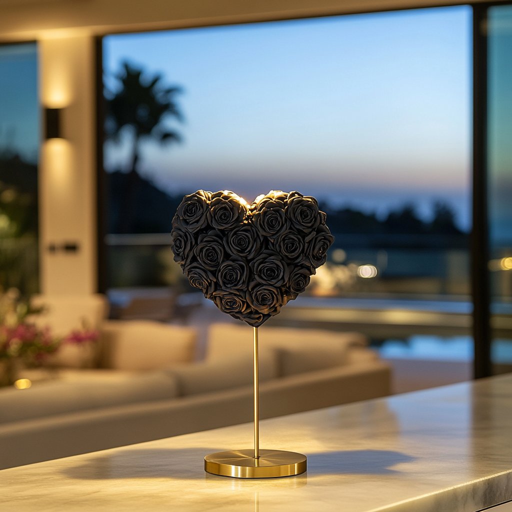 Hades and Persephone Black Rose Heart Lamp - Imaginary Worlds