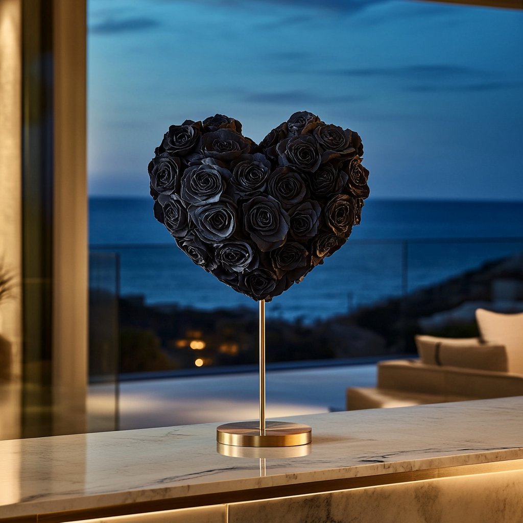 Hades and Persephone Black Rose Heart Lamp - Imaginary Worlds