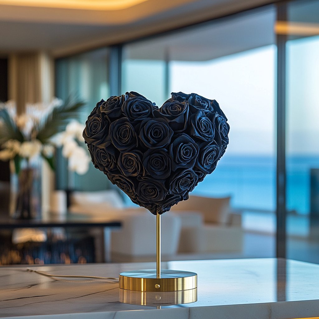 Hades and Persephone Black Rose Heart Lamp - Imaginary Worlds