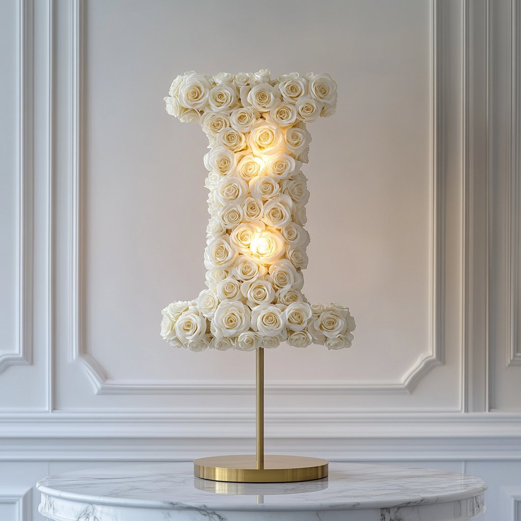 Iris White Rose Letter I Lamp - Imaginary Worlds