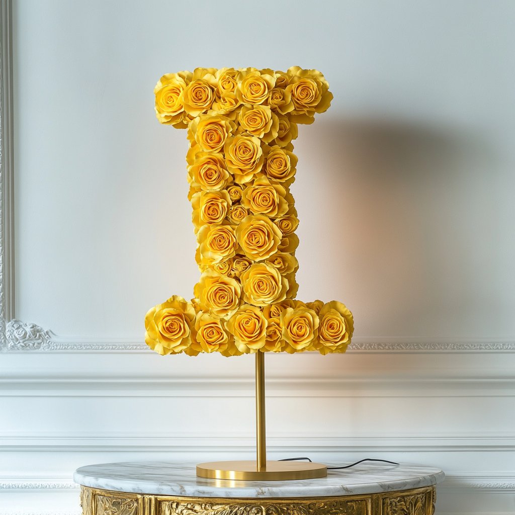 Iris Yellow Rose Letter I Lamp - Imaginary Worlds