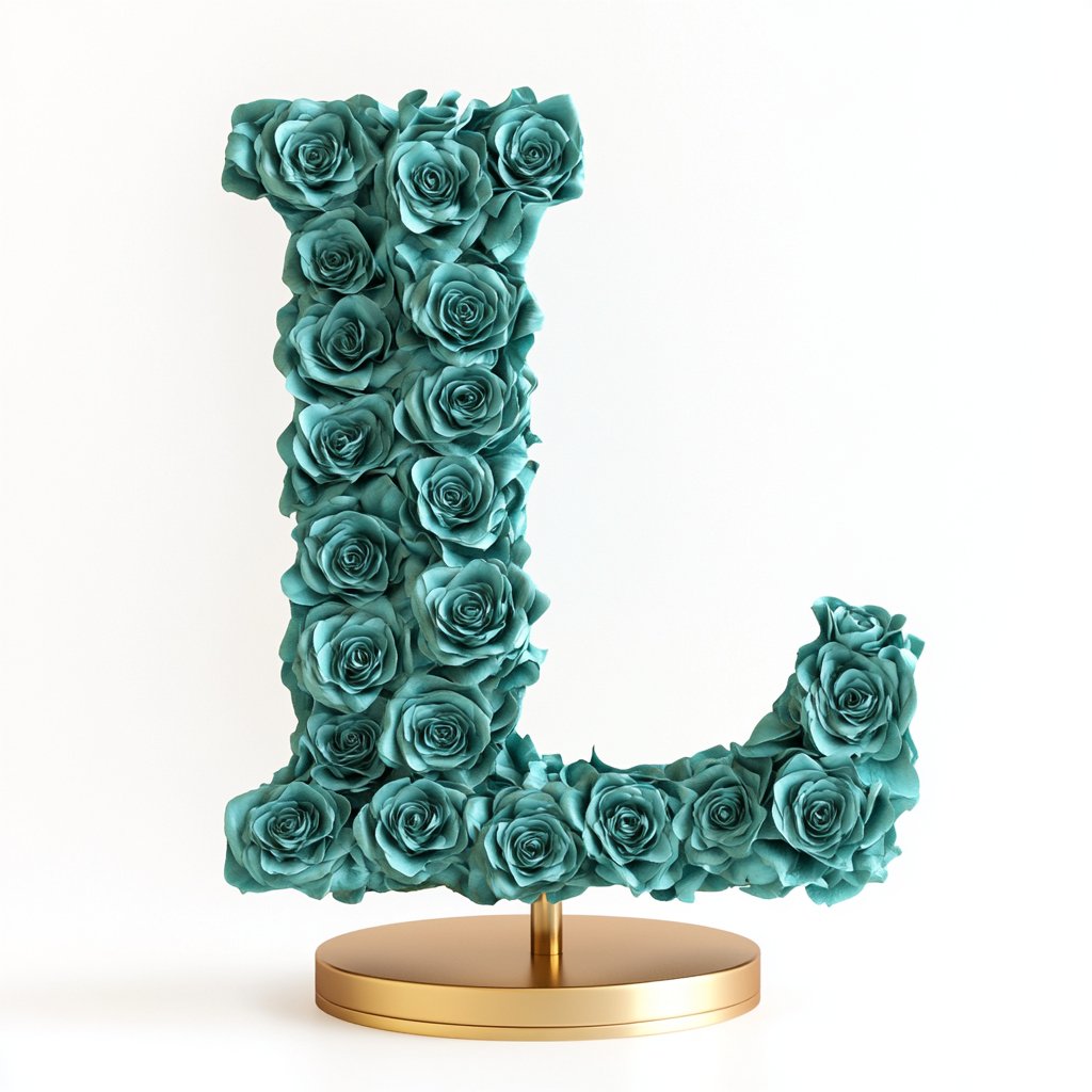 Lachesis Teal Rose Letter L Lamp - Imaginary Worlds