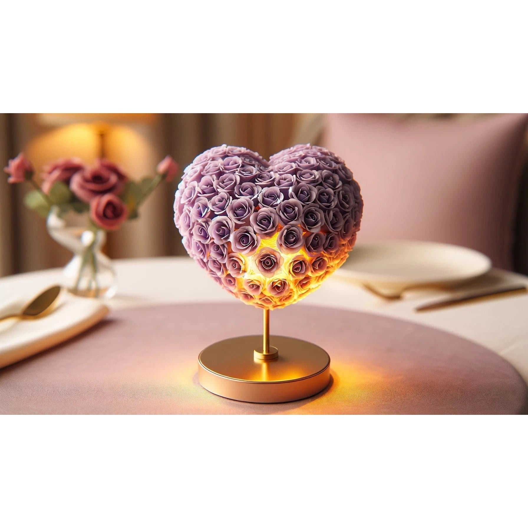 Lavender Rose Heart Lamp - Imaginary Worlds