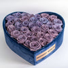 Lavender Roses in Royal Blue Heart - Shaped Velvet Box - Imaginary Worlds