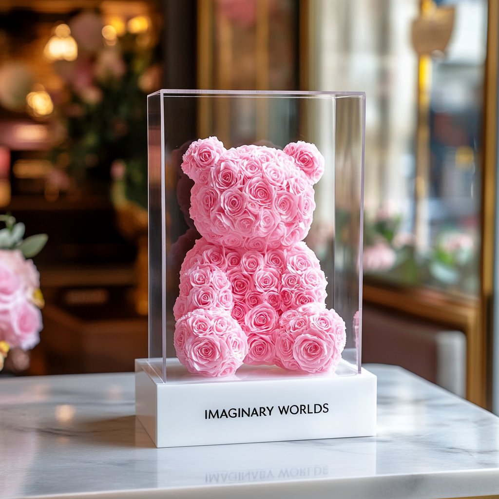 Light Pink Preserved Rose Bear - Imaginary Worlds