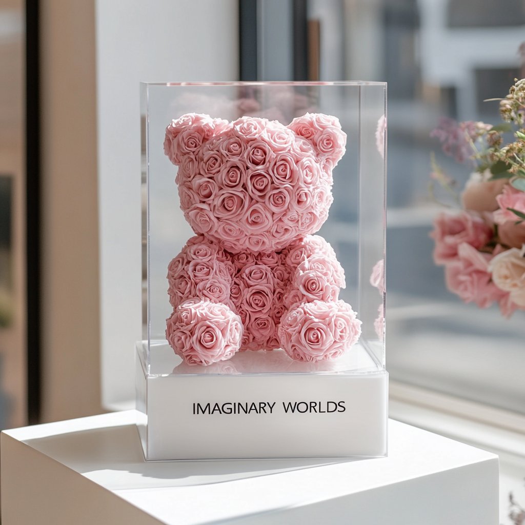 Light Pink Preserved Rose Bear - Imaginary Worlds