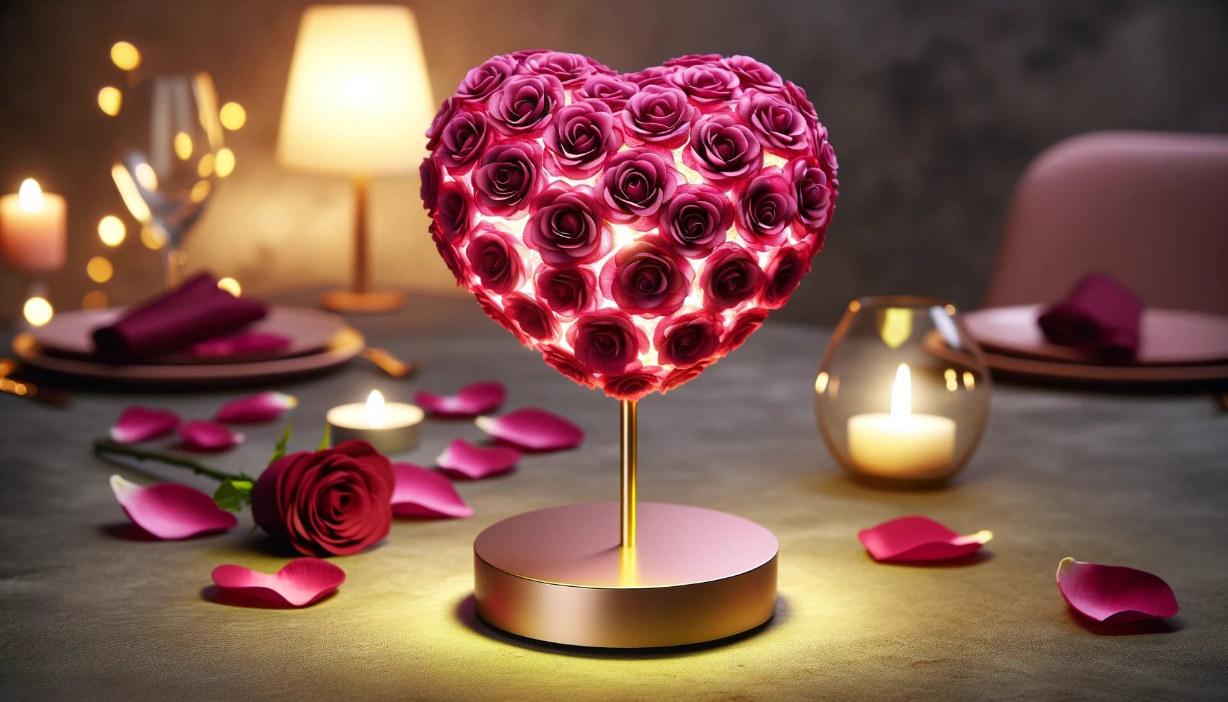 Magenta Rose Heart Lamp - Imaginary Worlds