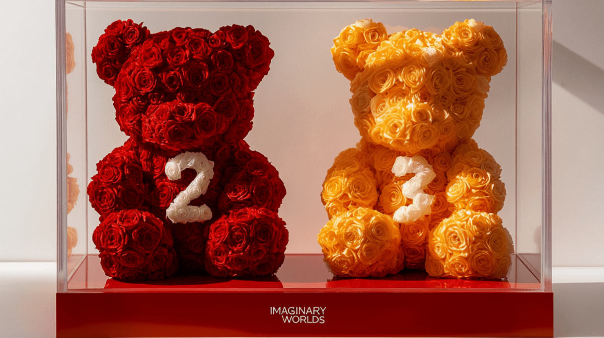 Orange and Teal Rose Bear Set with Red Numbers - Imaginary Worlds