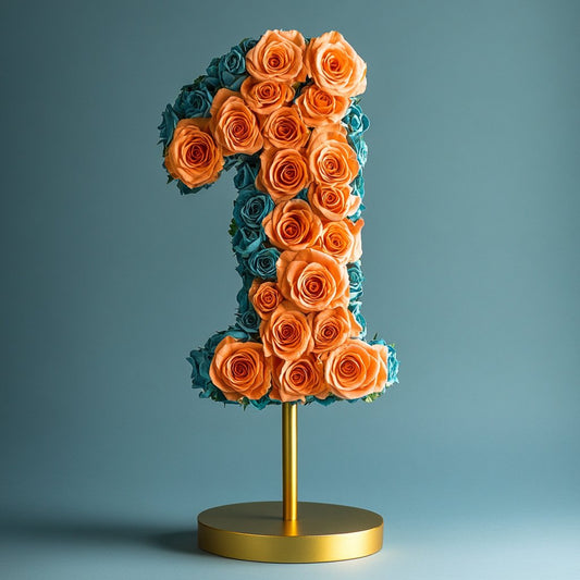 Orange and Teal Rose Eternal Number 1 Lamp - Imaginary Worlds