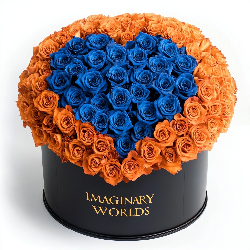 Orange Ramo Buchon with Blue Rose Heart - Imaginary Worlds