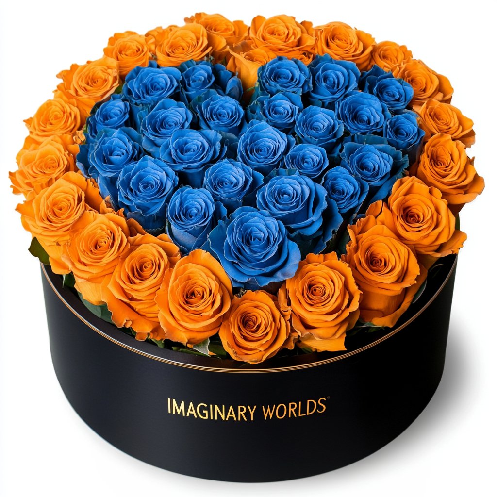 Orange Ramo Buchon with Blue Rose Heart - Imaginary Worlds