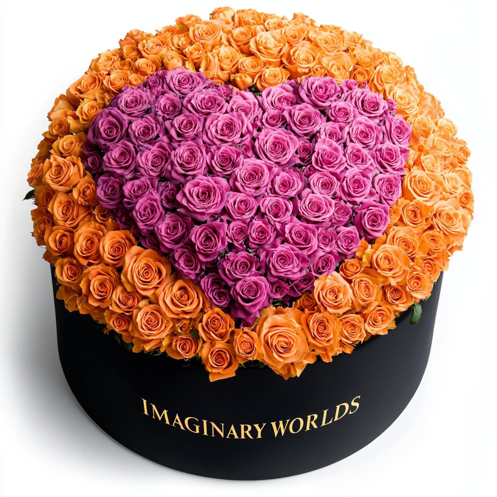 Orange Ramo Buchon with Pink Rose Heart - Imaginary Worlds