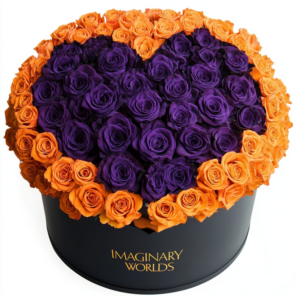 Orange Ramo Buchon with Purple Rose Heart - Imaginary Worlds