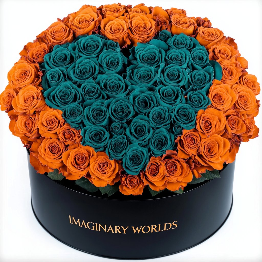 Orange Ramo Buchon with Teal Rose Heart - Imaginary Worlds