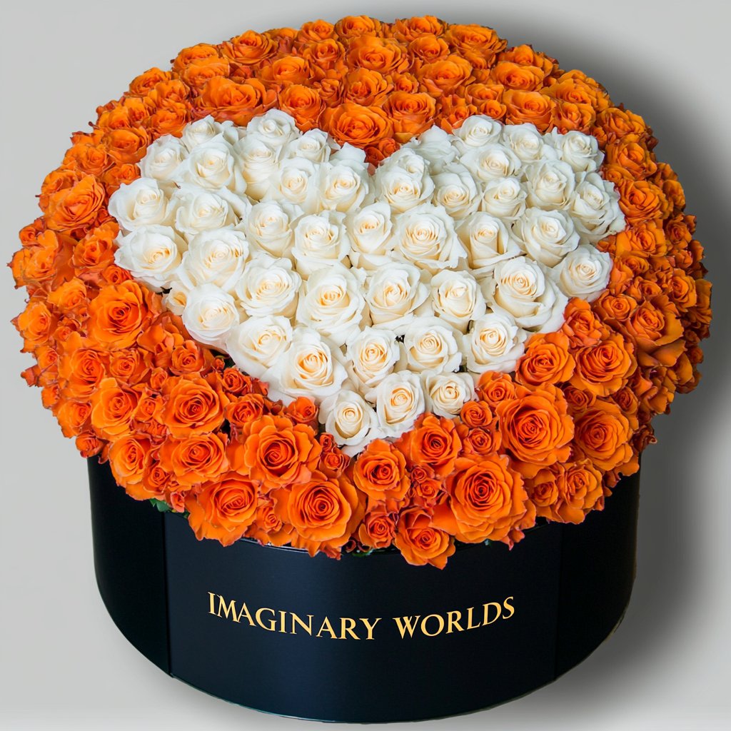 Orange Ramo Buchon with White Rose Heart - Imaginary Worlds