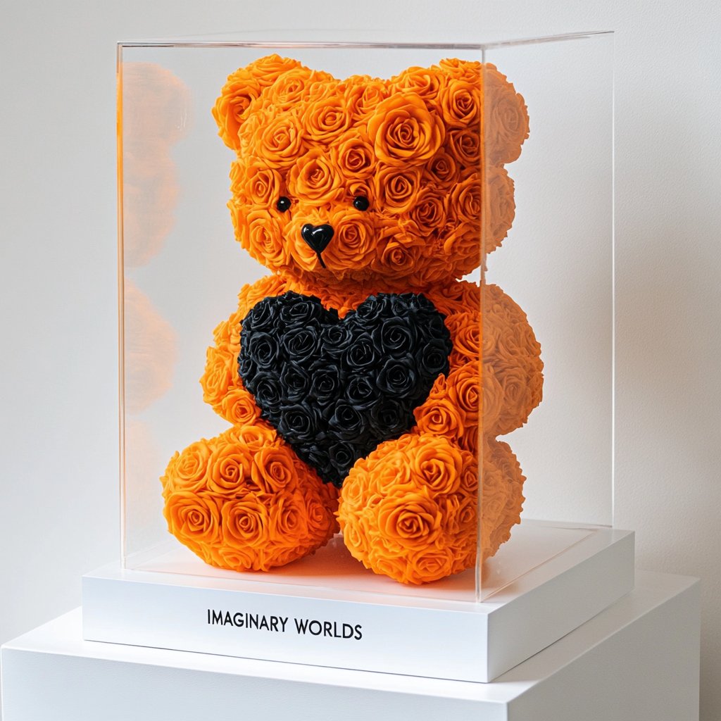 Orange Rose Bear with Black Heart - Imaginary Worlds