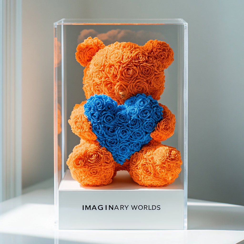 Orange Rose Bear with Blue Heart - Imaginary Worlds