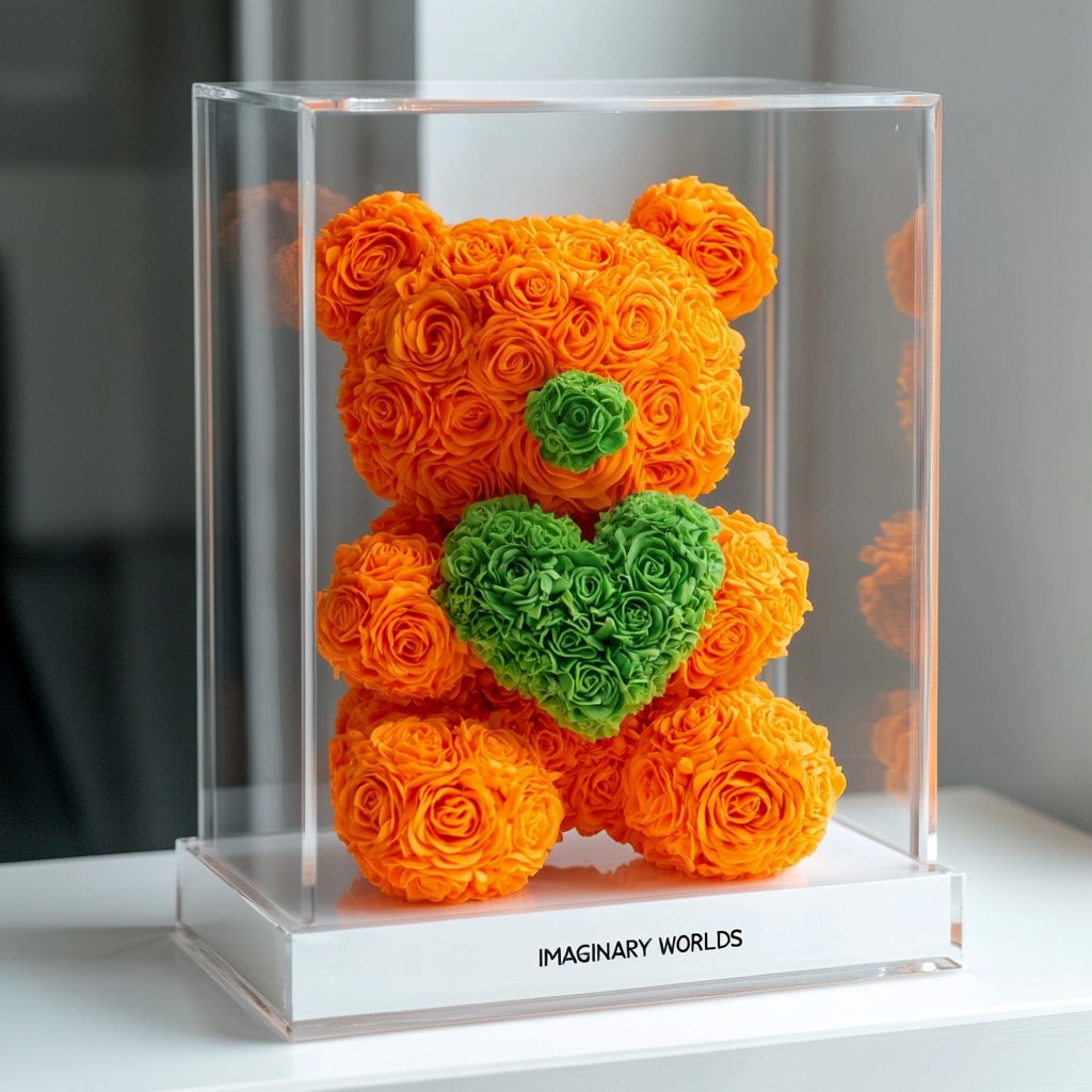 Orange Rose Bear with Green Heart - Imaginary Worlds