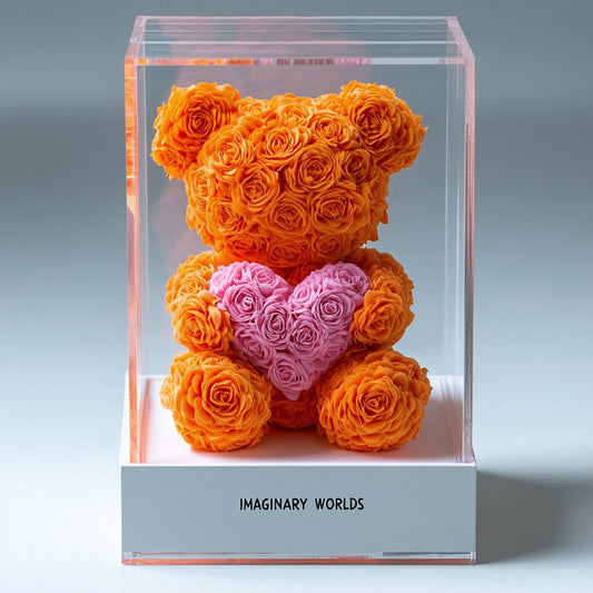 Orange Rose Bear with Pink Heart - Imaginary Worlds