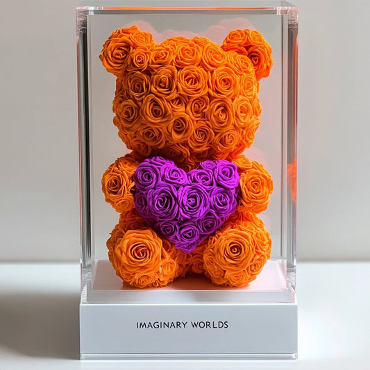 Orange Rose Bear with Purple Heart - Imaginary Worlds