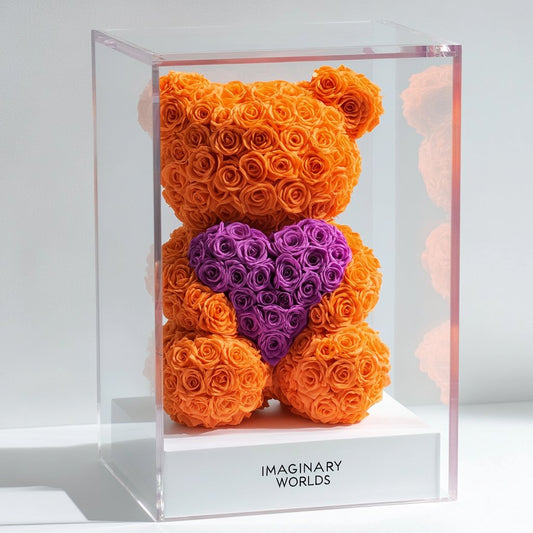 Orange Rose Bear with Purple Heart - Imaginary Worlds