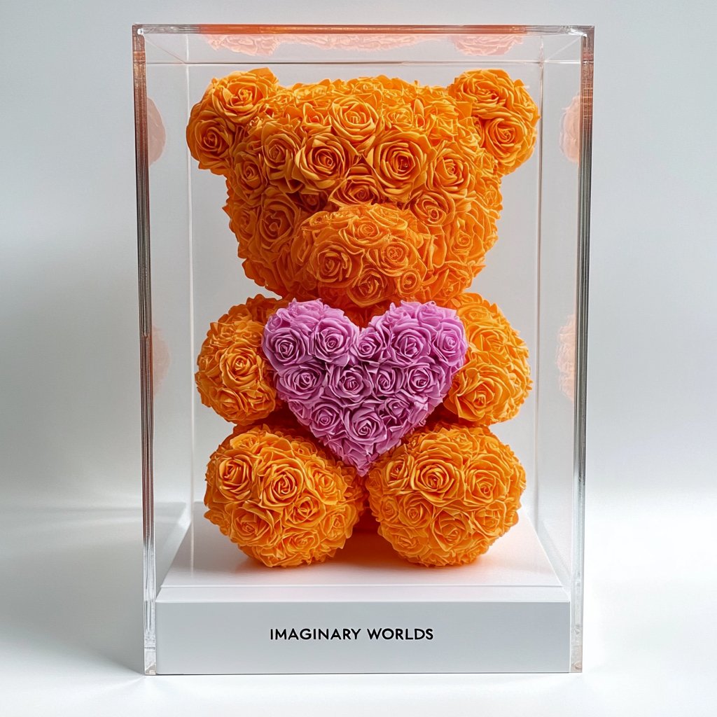 Orange Rose Bear with Purple Heart - Imaginary Worlds