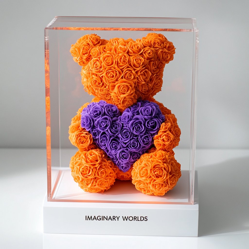 Orange Rose Bear with Purple Heart - Imaginary Worlds