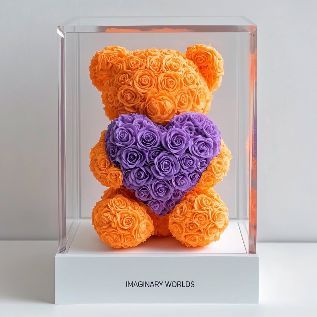 Orange Rose Bear with Purple Heart - Imaginary Worlds