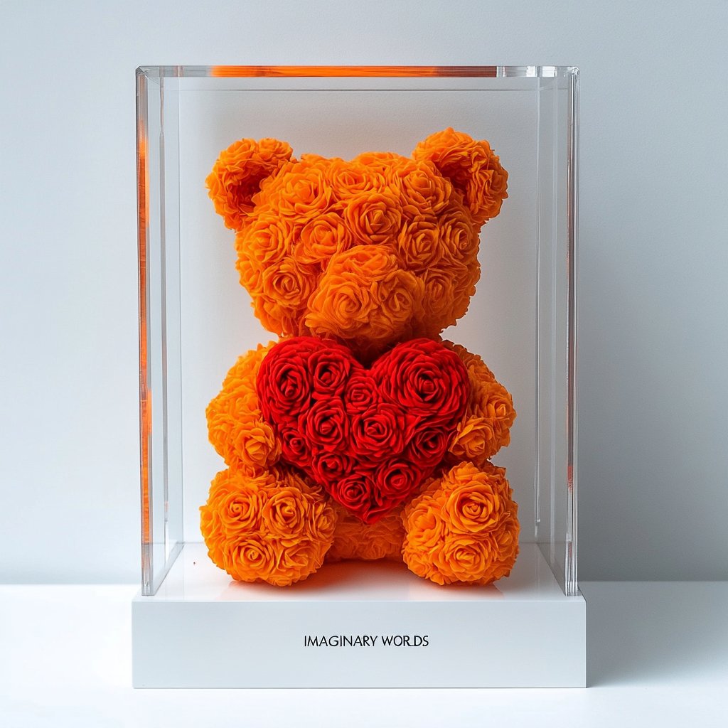 Orange Rose Bear with Red Heart - Imaginary Worlds