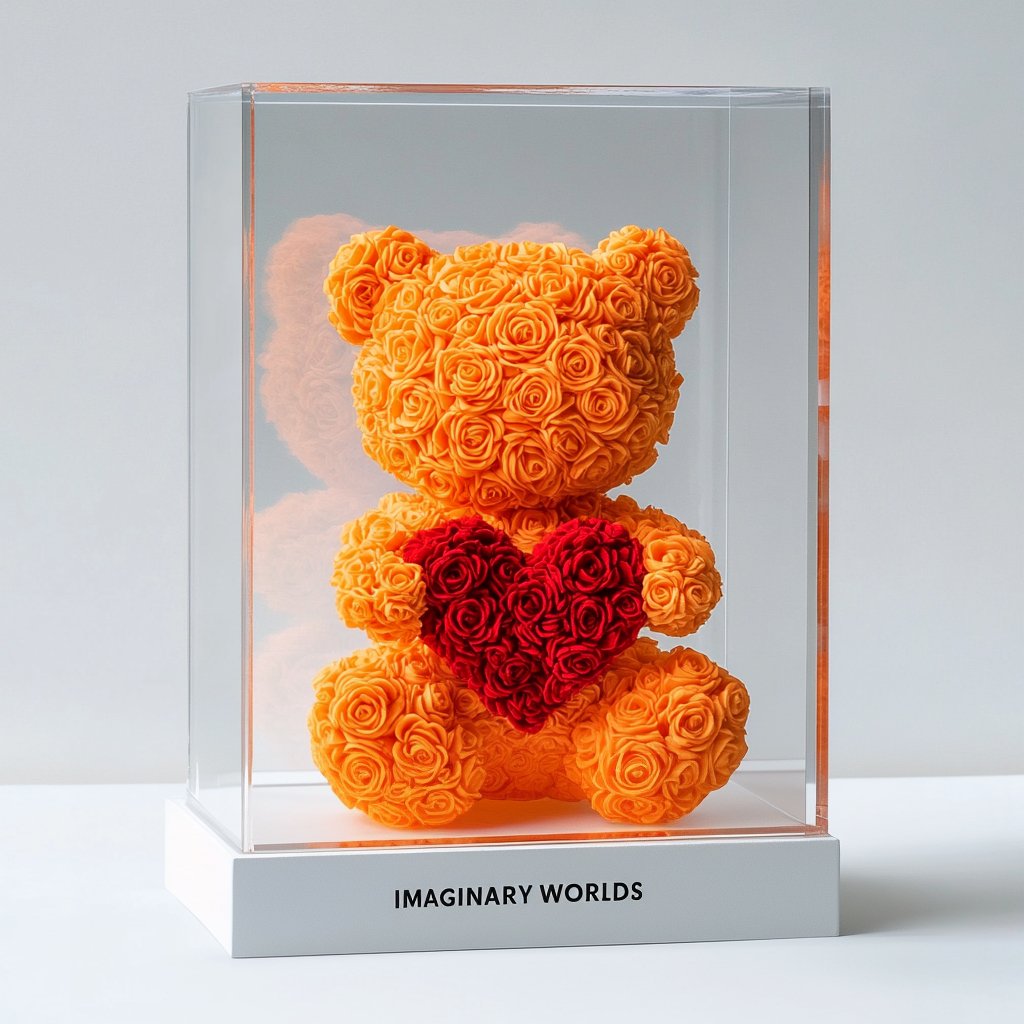 Orange Rose Bear with Red Heart - Imaginary Worlds