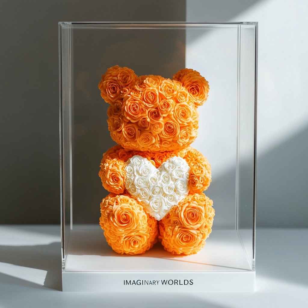 Orange Rose Bear with White Heart - Imaginary Worlds