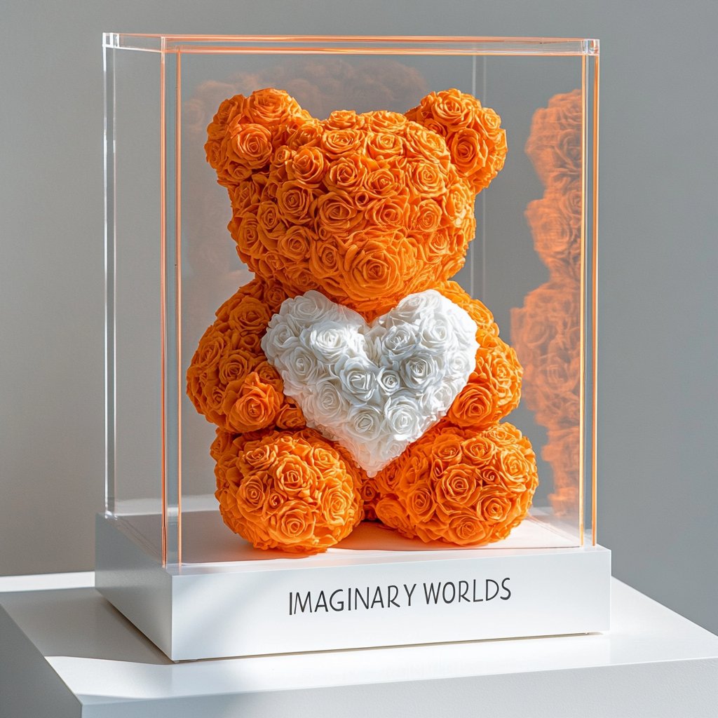 Orange Rose Bear with White Heart - Imaginary Worlds