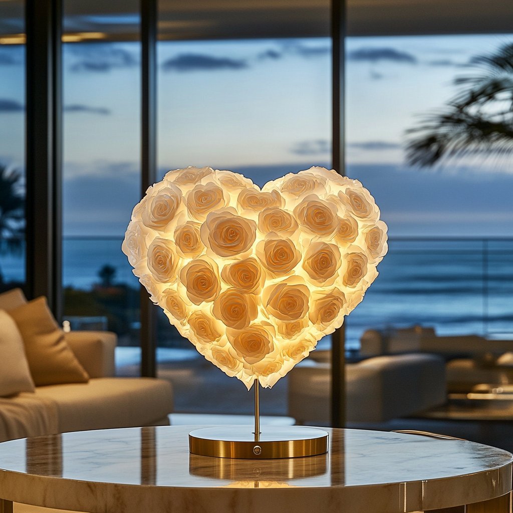 Orpheus and Eurydice White Rose Heart Lamp - Imaginary Worlds