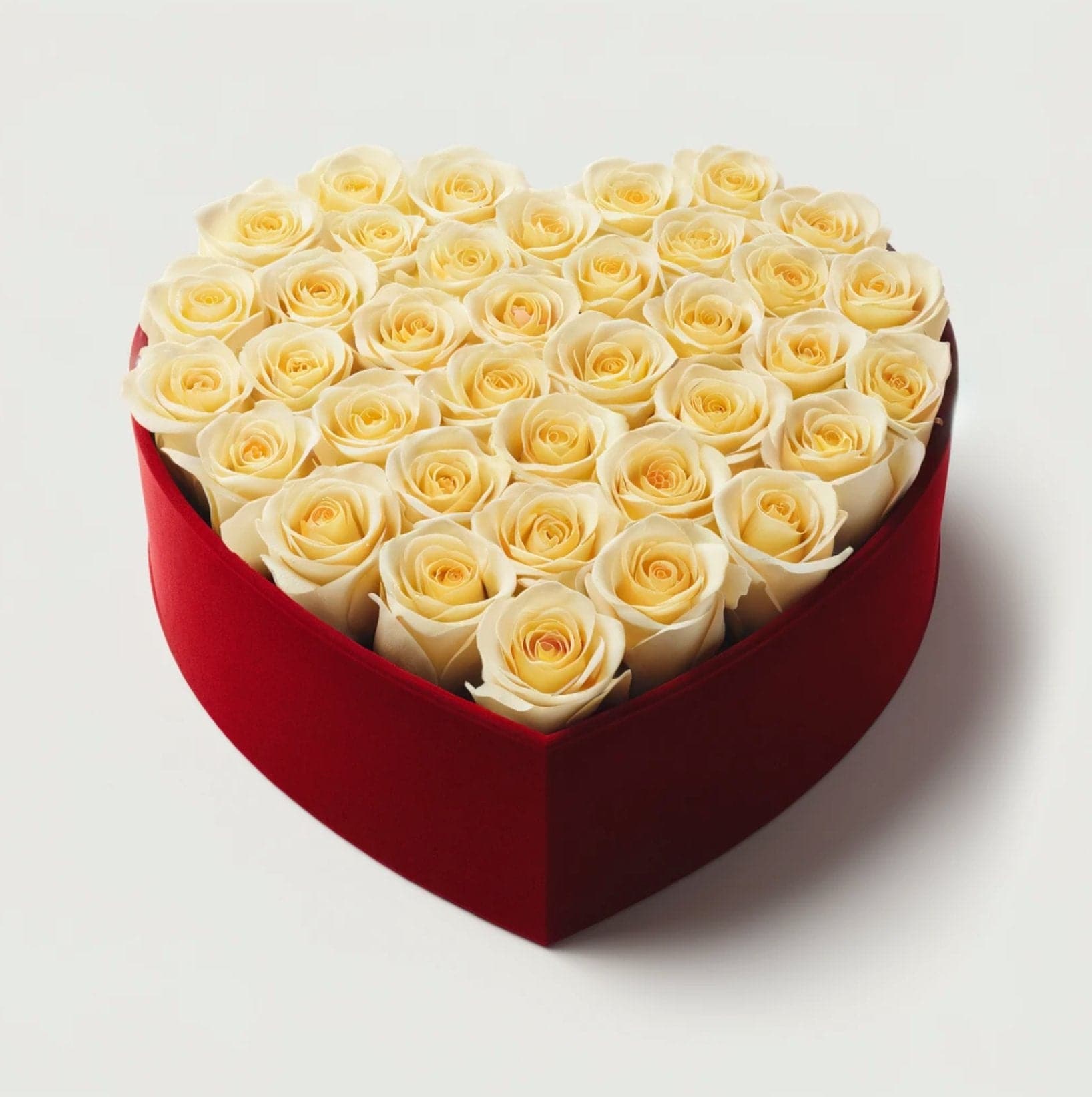 Pale Yellow Forever Roses in Heart-Shaped Velvet Box - Imaginary Worlds