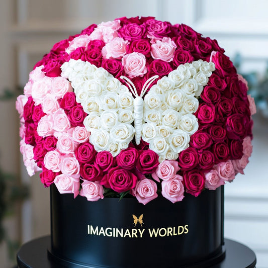 Pink and Hot Pink Ramo Buchon White Roses Butterfly - Imaginary Worlds