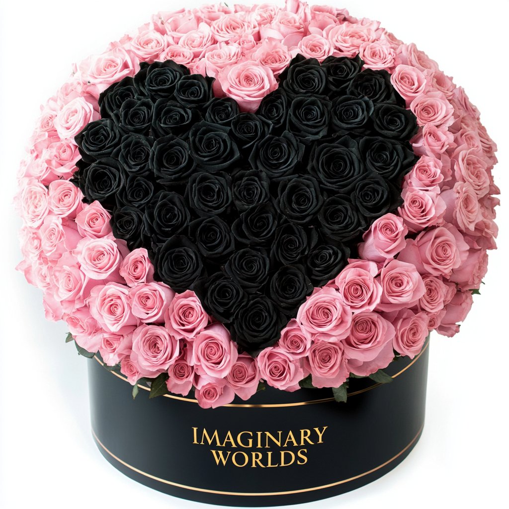 Pink Ramo Buchon with Black Rose Heart - Imaginary Worlds