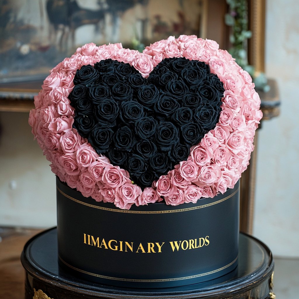 Pink Ramo Buchon with Black Rose Heart - Imaginary Worlds