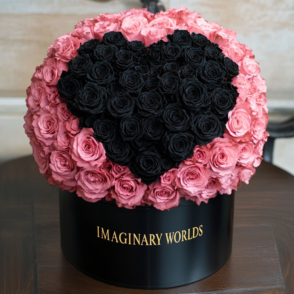 Pink Ramo Buchon with Black Rose Heart - Imaginary Worlds